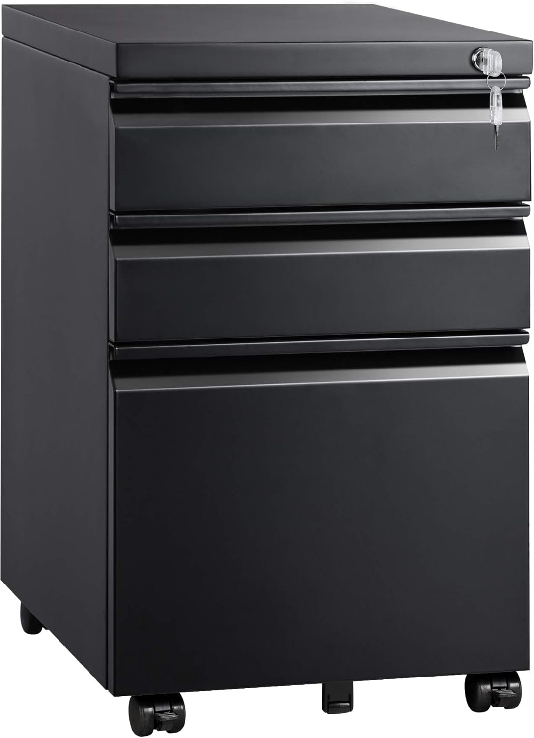 Black 3 Drawer Mobile File Cabinet with Lock Z522