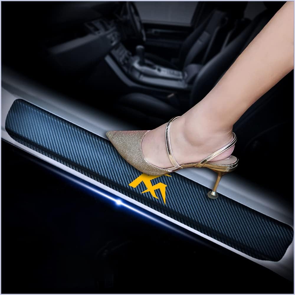 4Pcs Car Door Sill Scuff Plate Cover Carbon Fiber Sticker red I4010