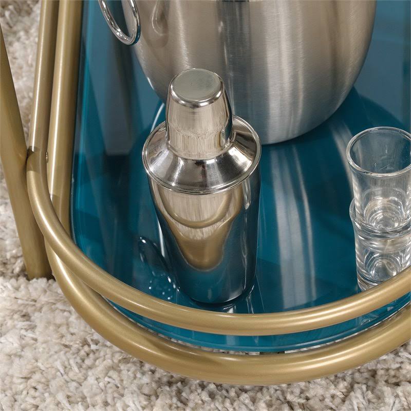 Modern 3-Shelf Glass and Metal Bar Cart in Satin Gold Y171