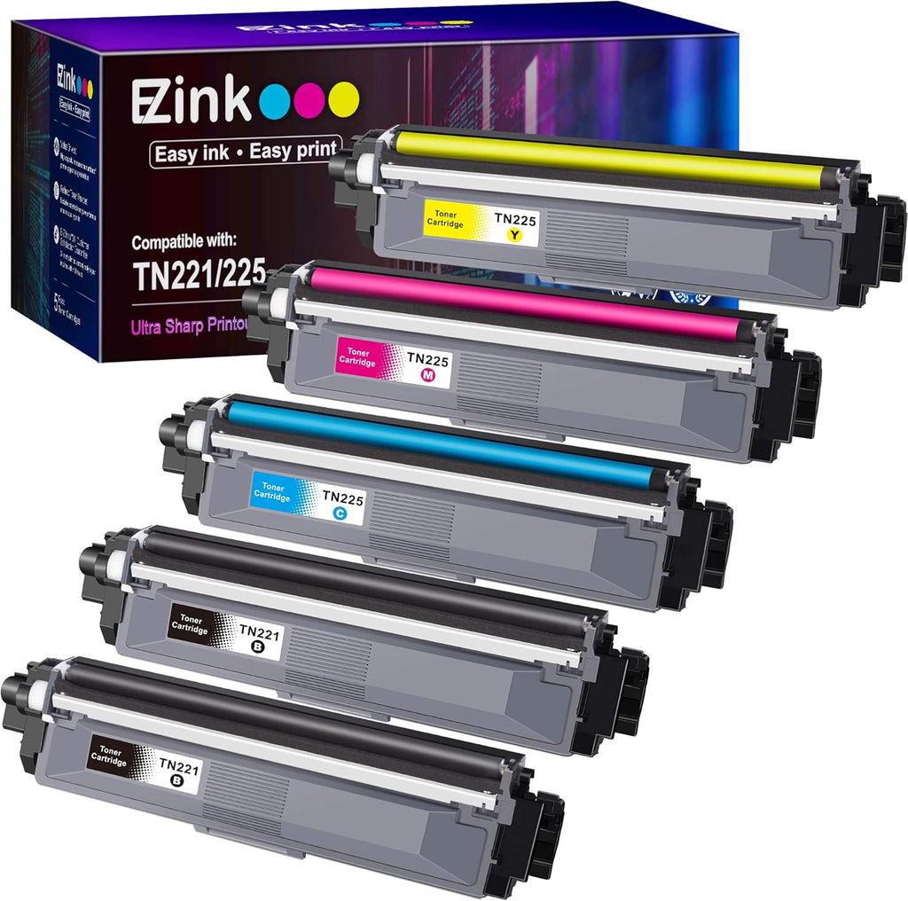Compatible Toner Cartridge Replacement for Brother TN221 TN225, 5 Pack B2180