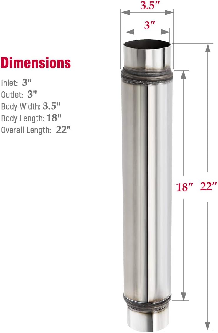 3 Inch Inlet/Outlet Exhaust Muffler Resonator, 18" Length Overall 22", Stainless Steel, Pack of 2 L7821