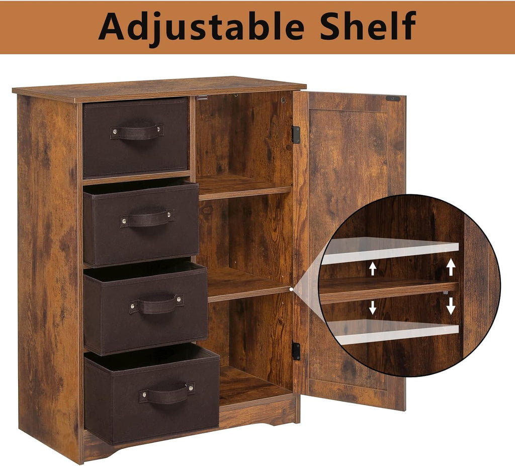 Rustic Brown Storage Cabinet with 4 Removable Drawers and 1 Door X381574