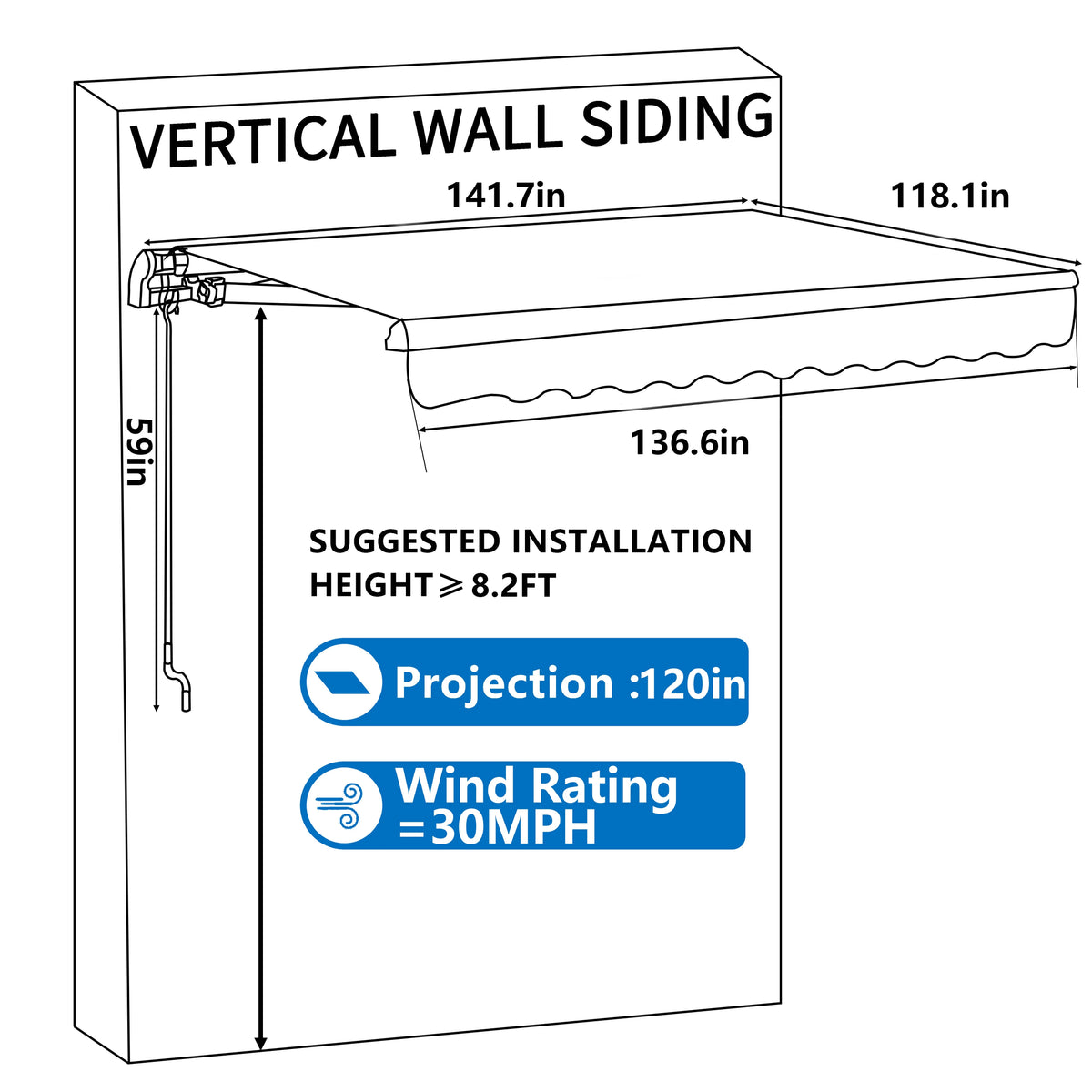 Gray Retractable Patio Awning N36358