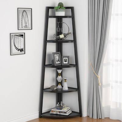 Black Steel Corner Bookcase V70292