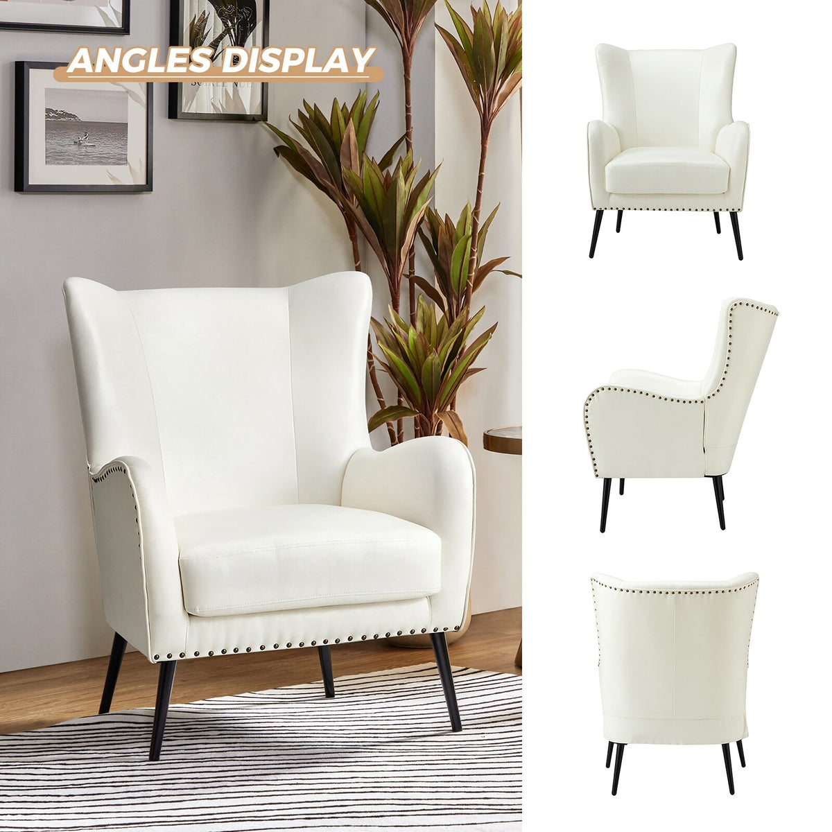 IVORY Upholstered Armchair with Metal Legs L145