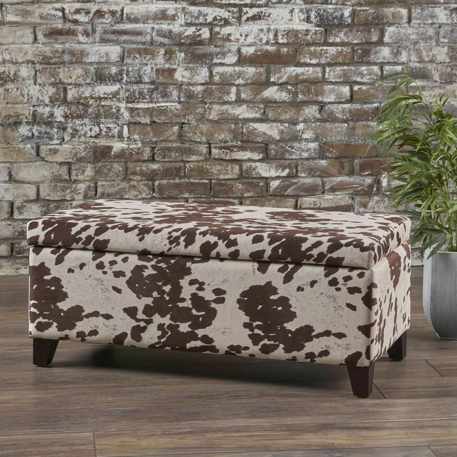 Velvet Cow Print Storage Ottoman Bench P55274