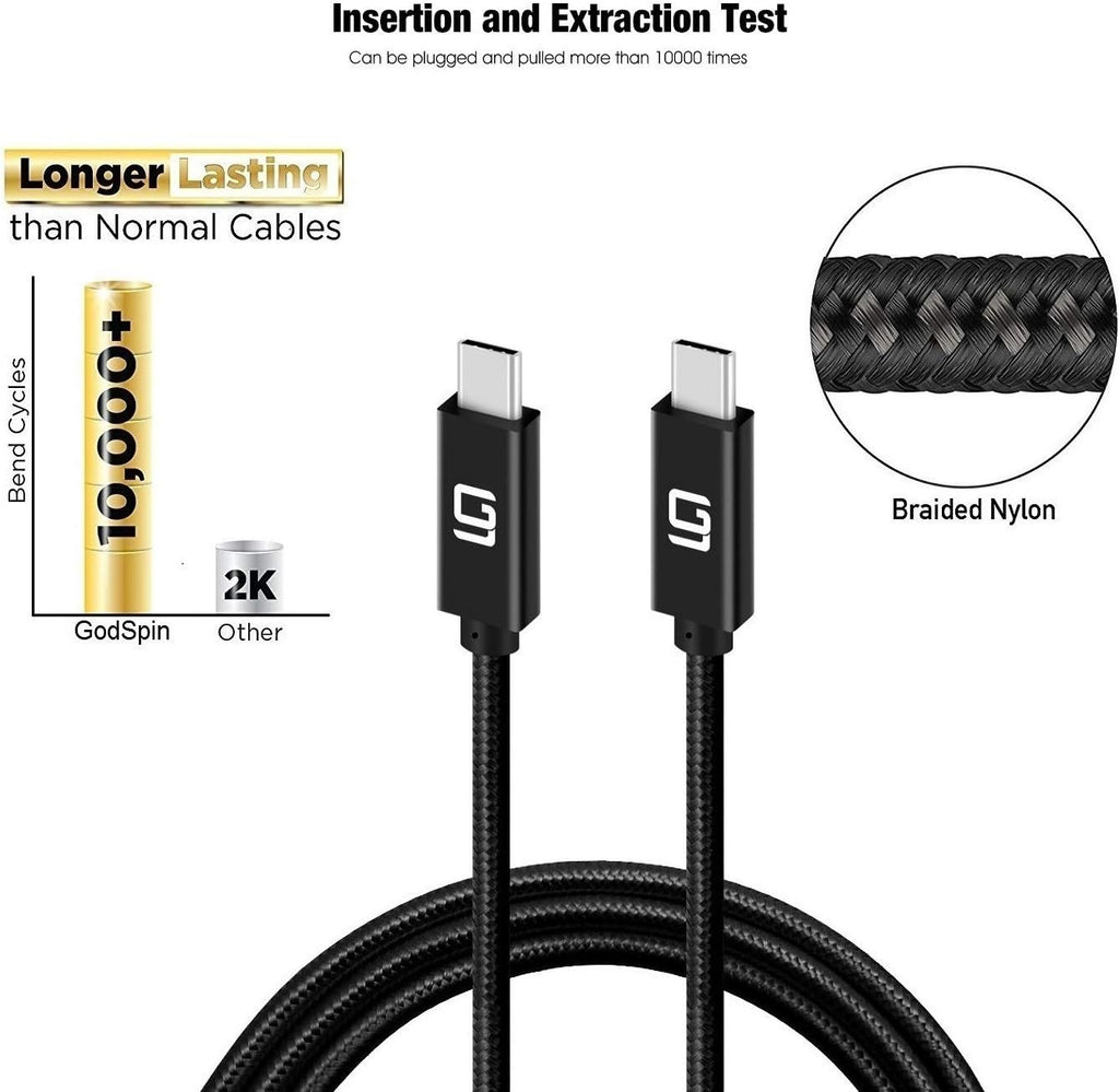 USB C to USB C Cable, 10Gbps, 100W, Nylon Braided, 10ft, Pack of 2 W965