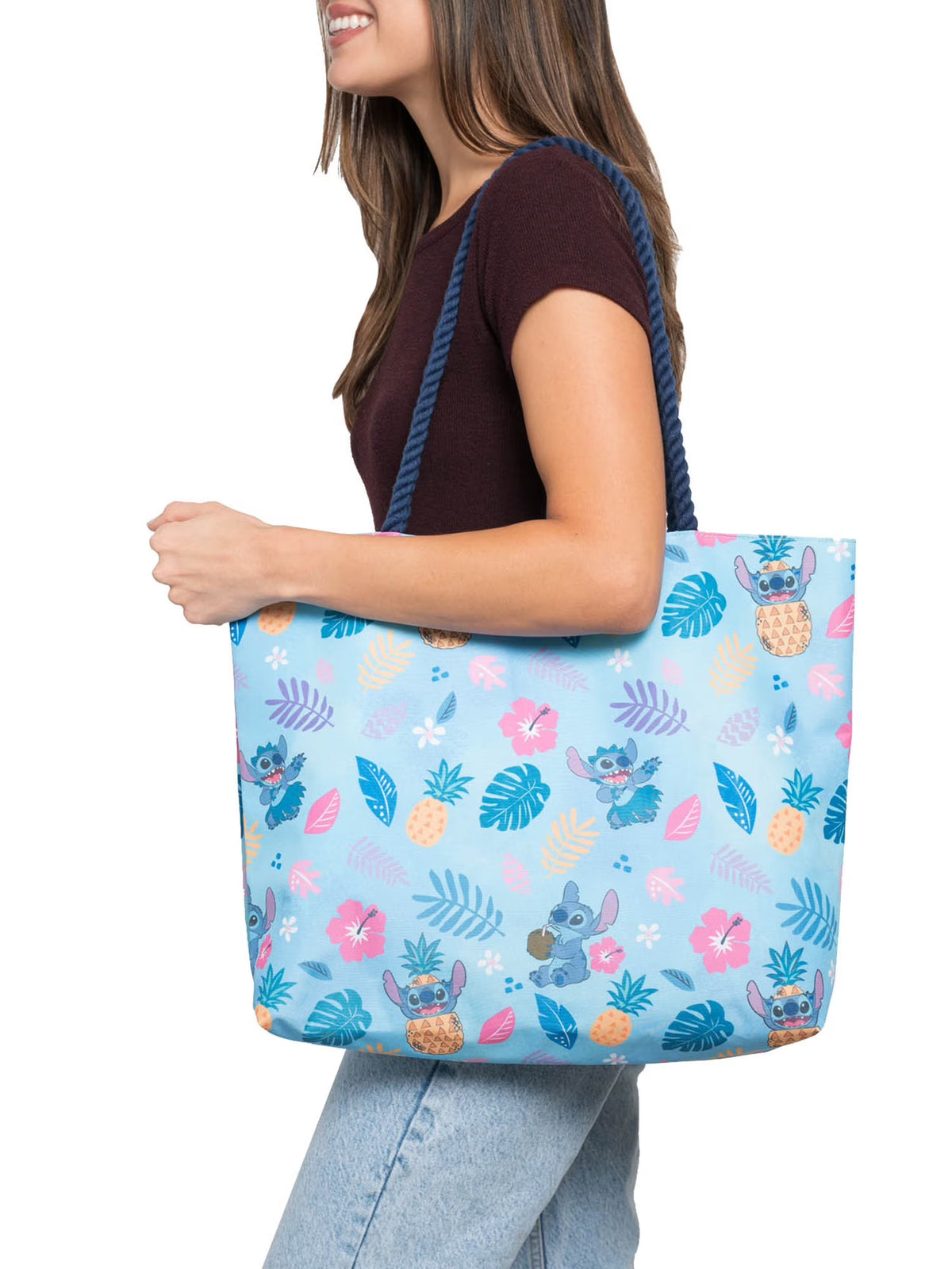 Disney Stitch Tote Bag All-Over Print Carry-on Travel Beach Hawaiian Pineapples M237