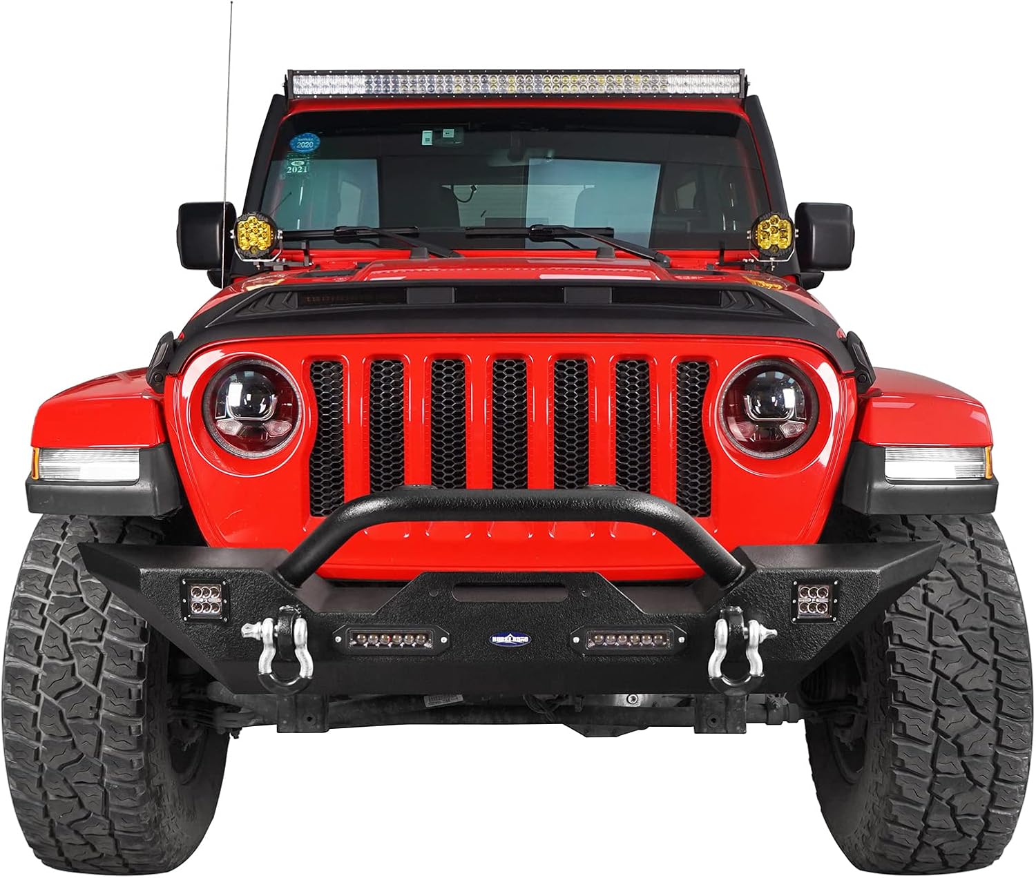 Front & Rear Bumper Kit with Winch Plate & Hitch Receiver & LED Lights L52399