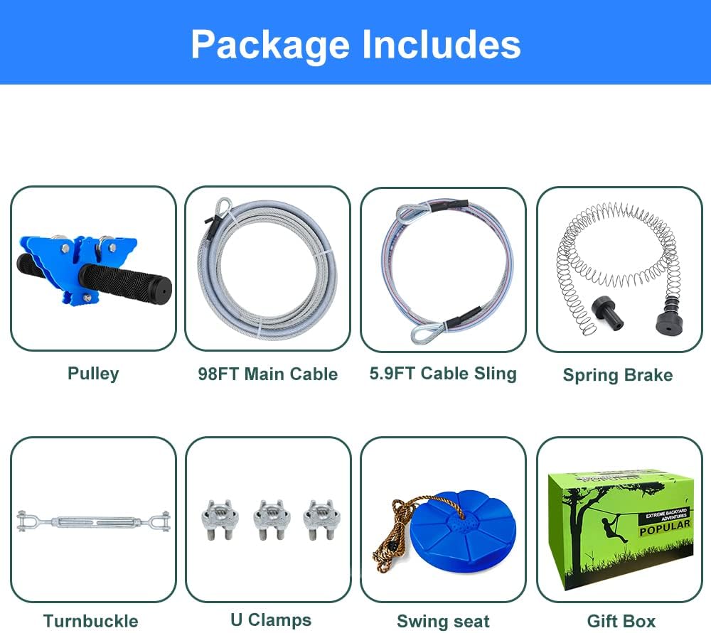 98Ft Zip Line Trolley Kit with Handle and Seat W4149