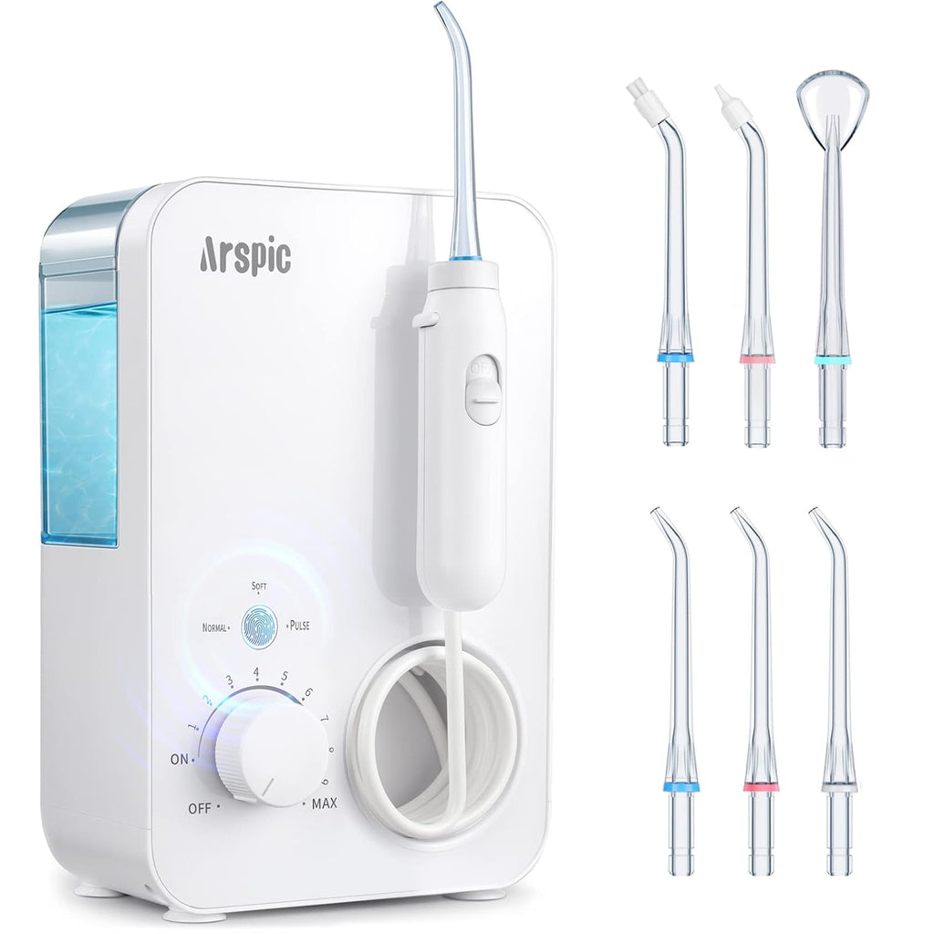 Water Flosser 600ML Oral Irrigator with 3 Flossing Modes, 10 Settings, 7 Tips, Pack of 2 U957820