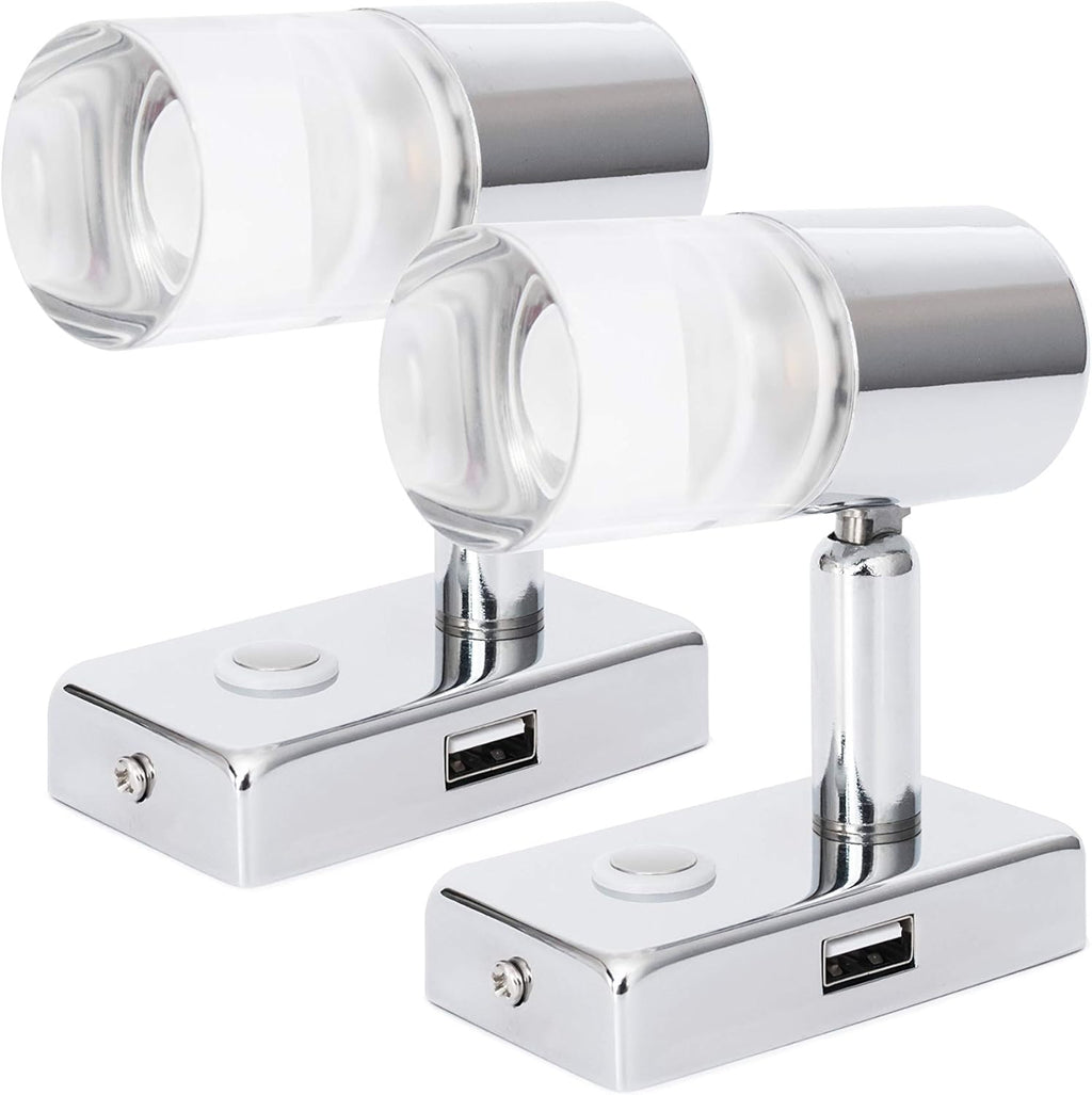 12V LED RV Interior Reading Light 3W with USB Port Touch Switch Dimmable Warm Two Pack W3157