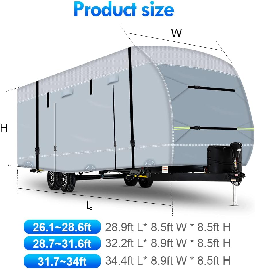 600D Ripstop RV Cover with 4 Tire Covers & Tongue Jack Cover & 6 Gutter Cover Q656