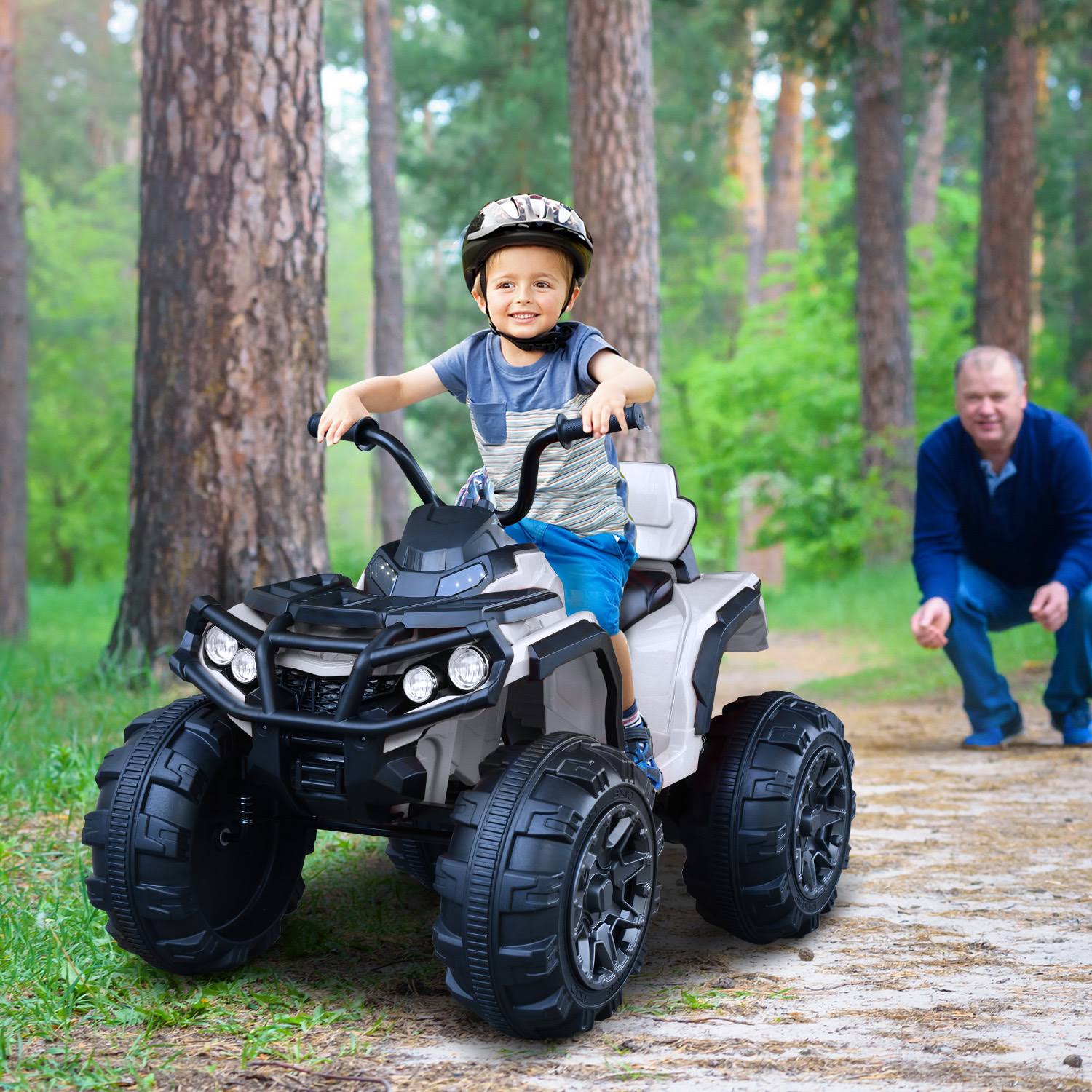 White Kids Ride-On ATV Car with Working Headlights T8180