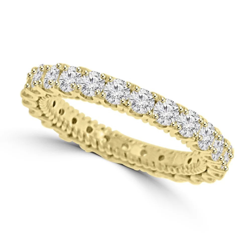 2.05 ct Round Cut Diamond Eternity Wedding Band Ring Yellow Gold T298