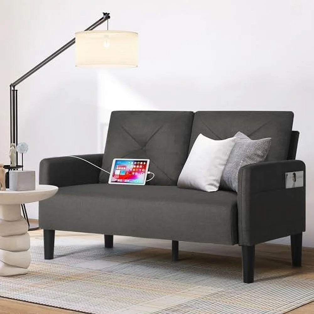 Lig Tufted 2 Seater Sofa Couch with Charger Port & Pocket Z939