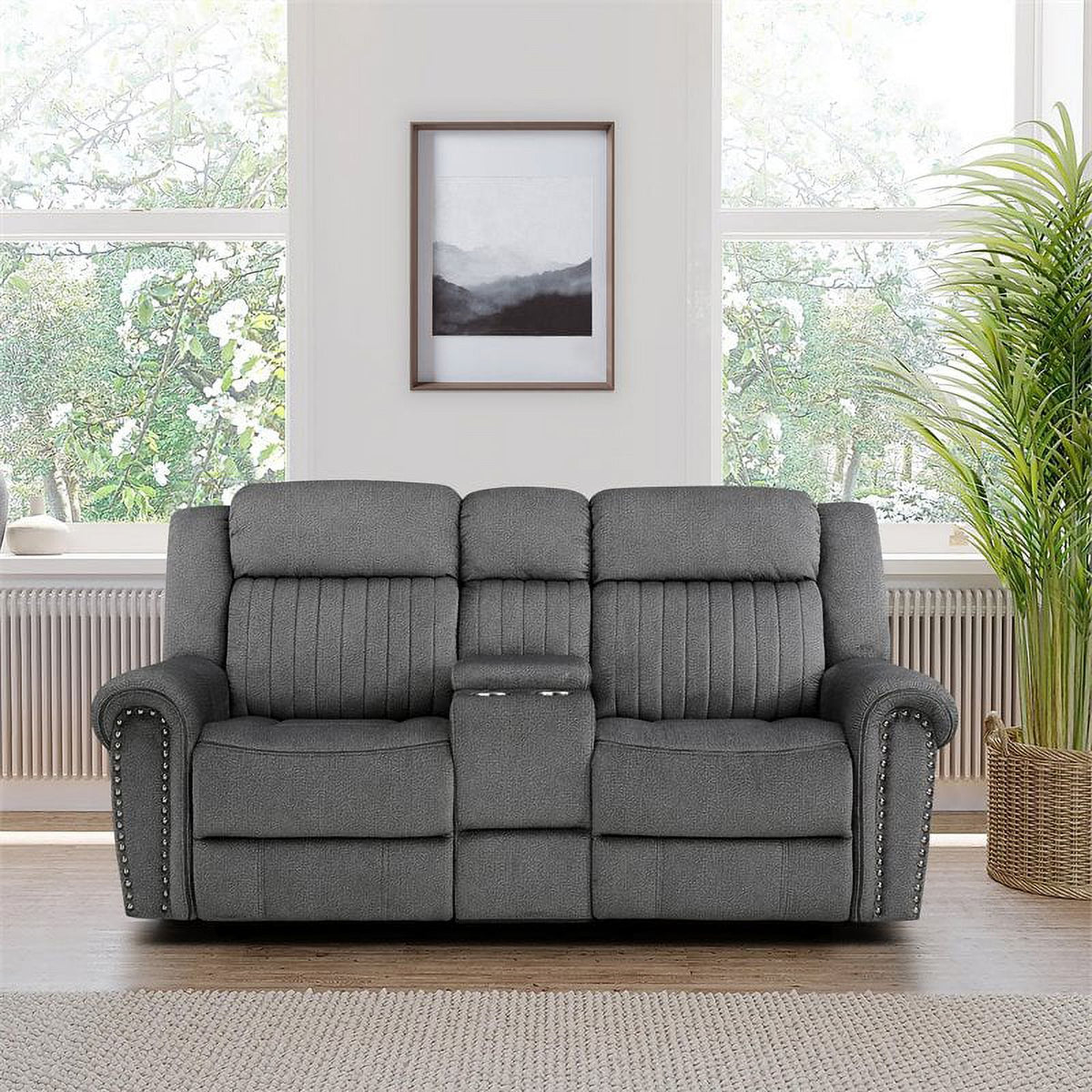 Charcoal Microfiber Power Double Reclining Loveseat C15637