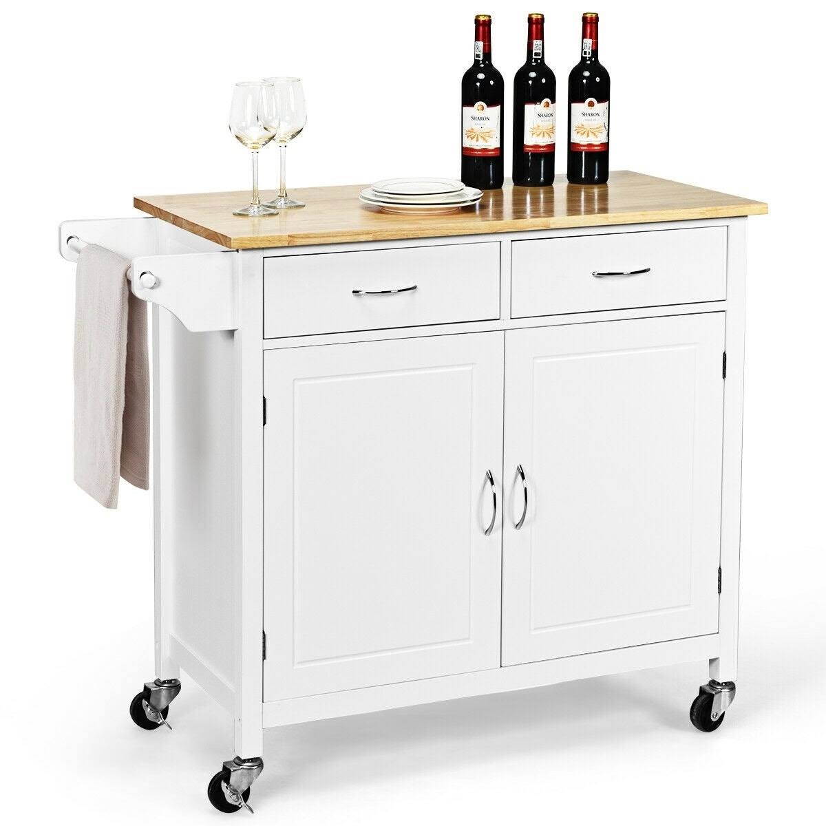 Brown Wooden Top Rolling Kitchen Cart L408