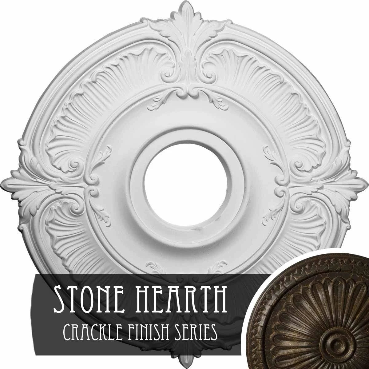 18x22OD x 4x22ID x 5/8x22P Hand-Painted Stone Hearth Crackle Ceiling Medallion D18344