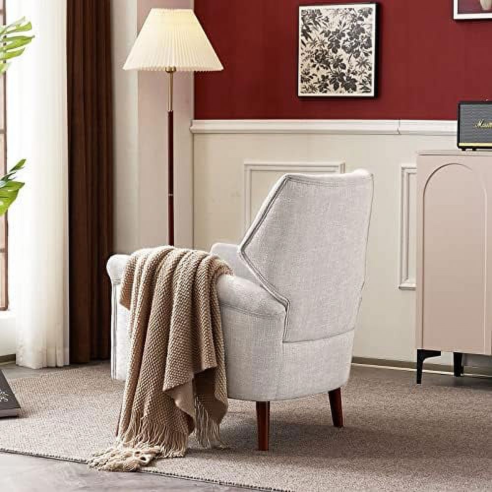 Chenille-Black&White Upholstered Fabric Armchair with Wood Legs G404