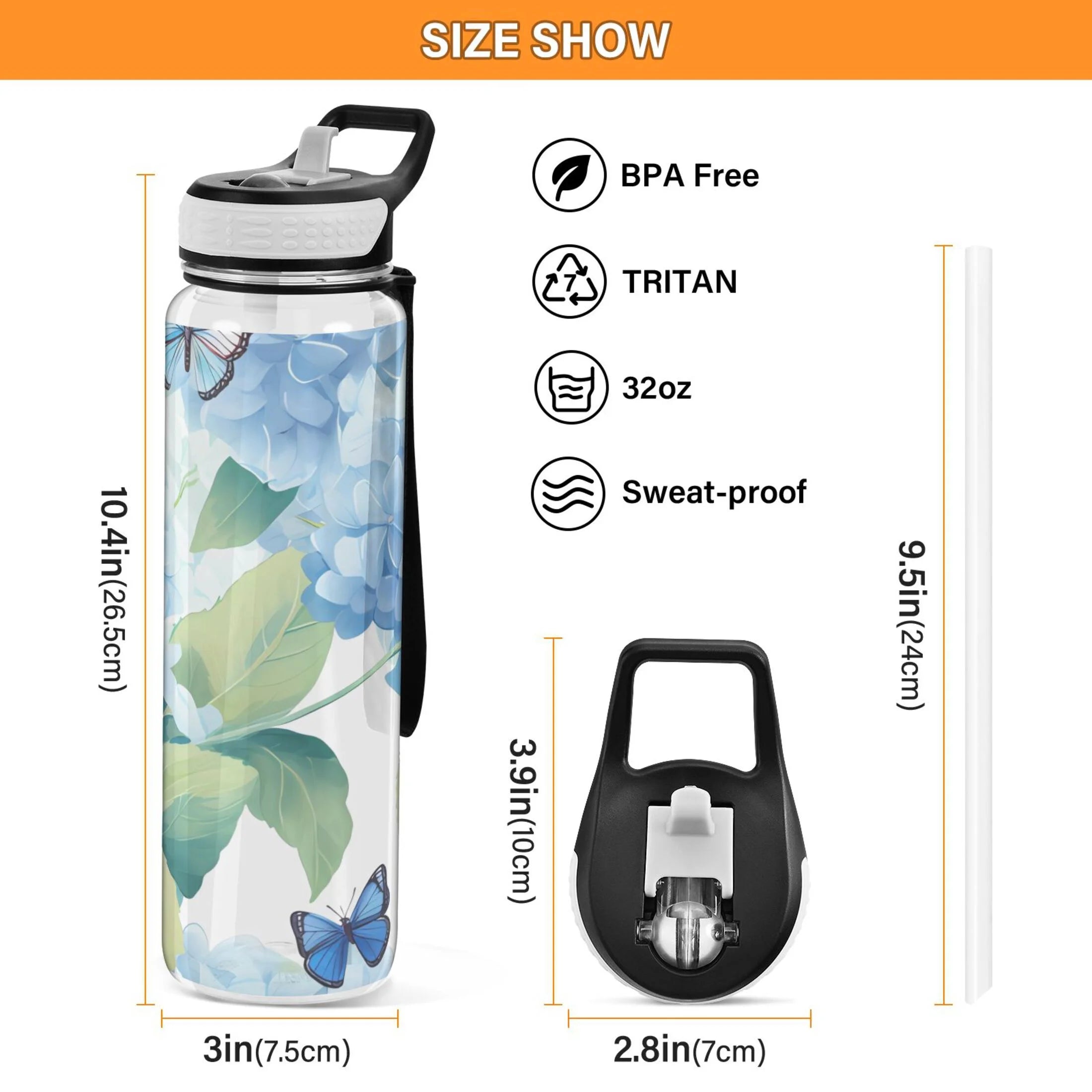 32oz Tritan Leakproof Clear Water Bottle with Straw U608