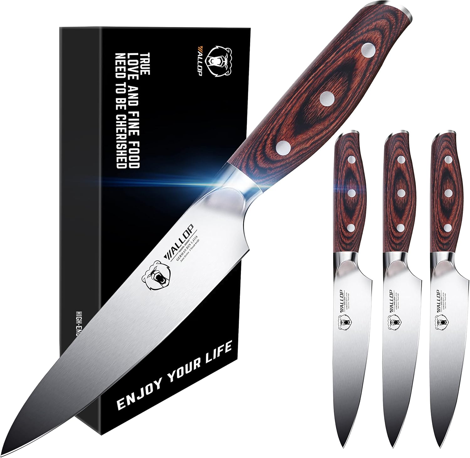 Senior Steak Knife Set of 4, High Carbon German Stainless Steel, Pakkawood Handle, 5 Inch Q422586