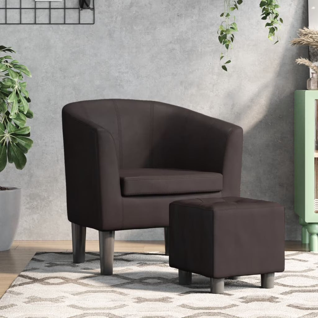 Brown Faux Leather Tub Chair with Footstool J996582