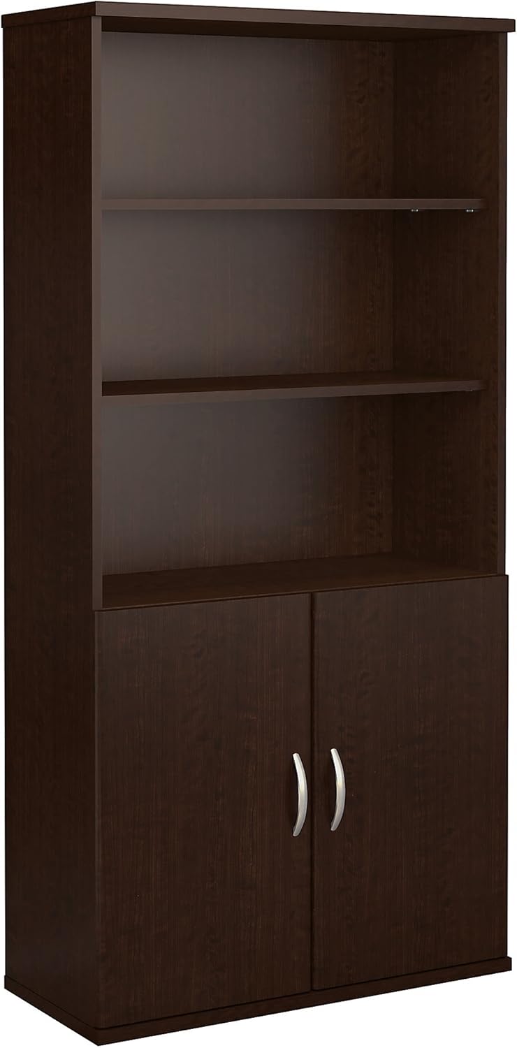 5 Shelf Bookcase with Doors, Mocha Cherry I4178