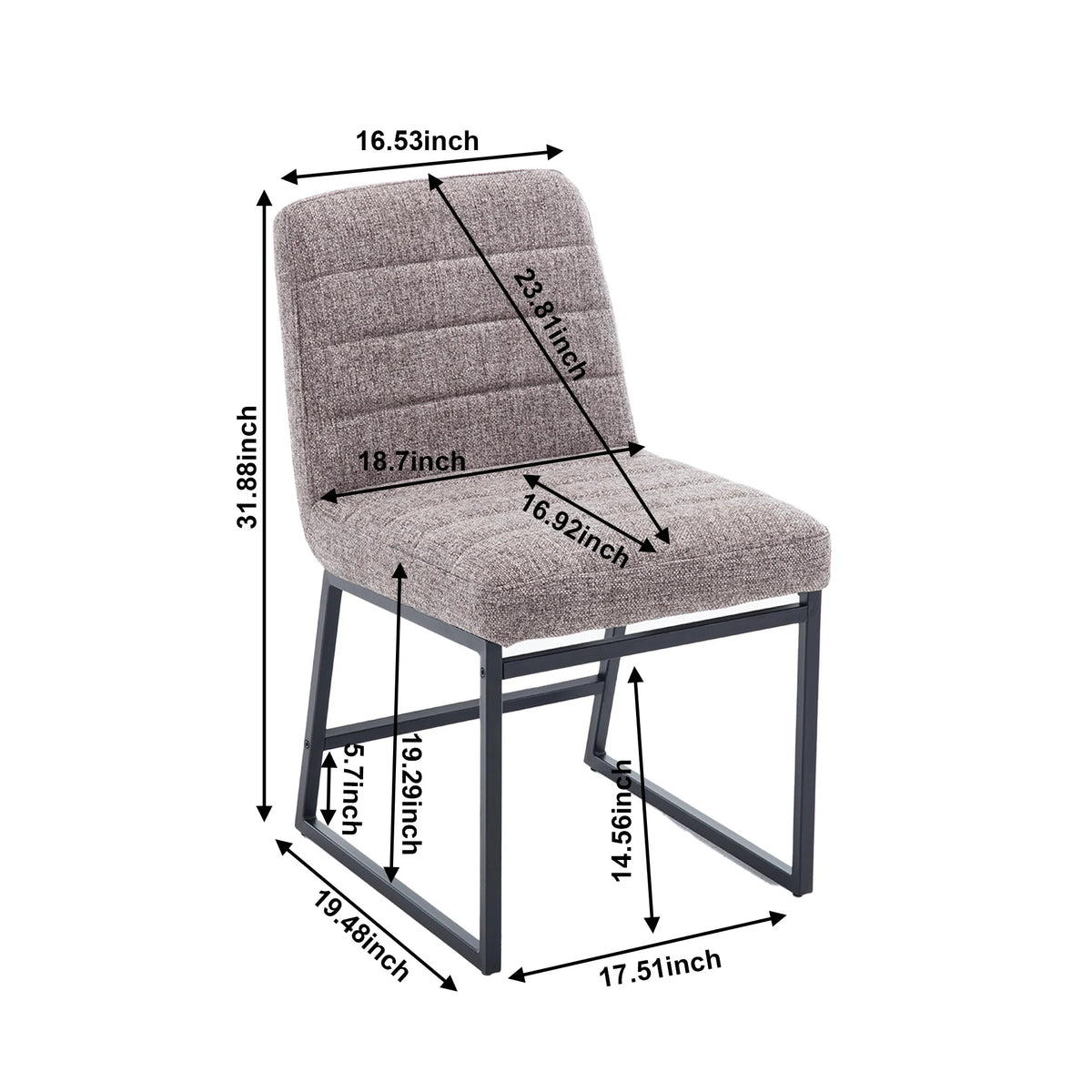 Linen Upholstered Dining Chairs with Black Metal Legs, Set of 2 S8765