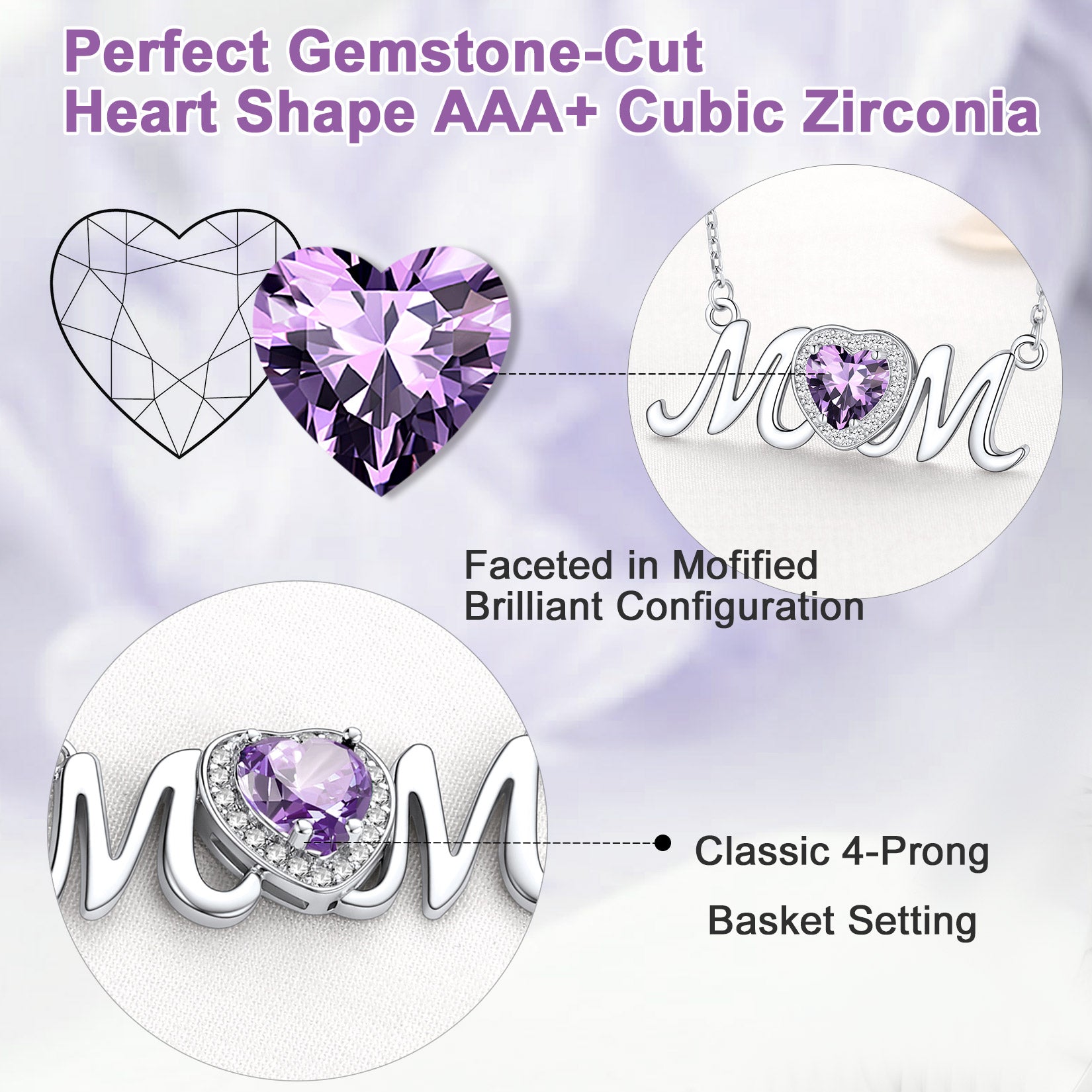 925 Sterling Silver Birthstone Heart Mom Necklace Y593988