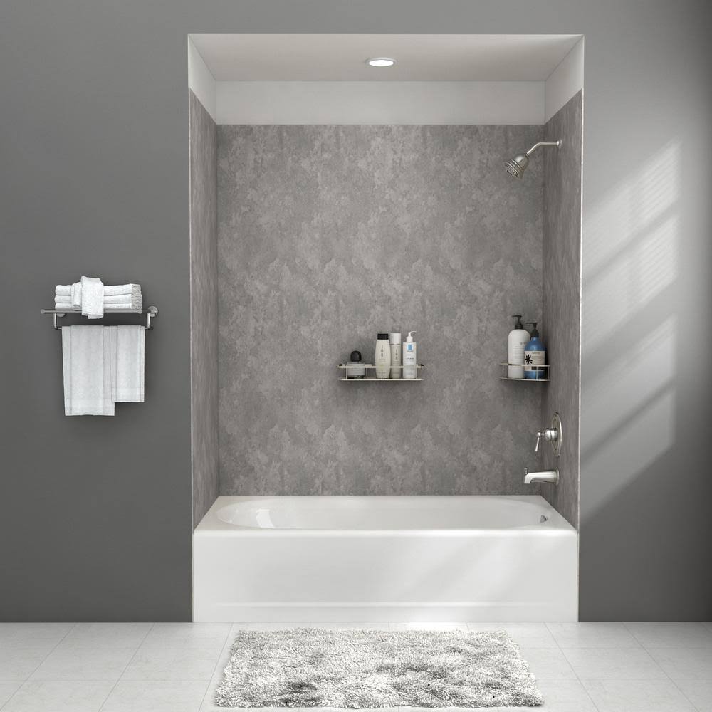 32 in. x 60 in. 4-Piece Glue-Up Alcove Bath Wall in Gray Concrete T190