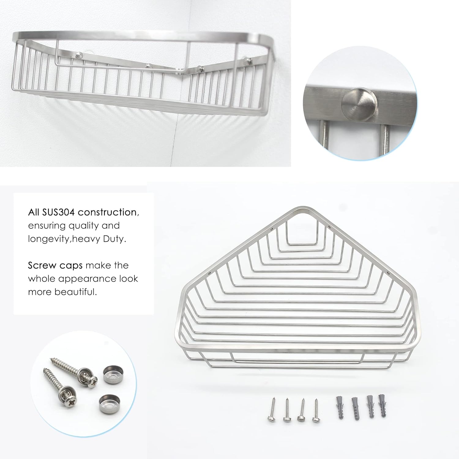 Brushed Nickel SUS304 Stainless Steel Corner Shower Caddy Basket L503