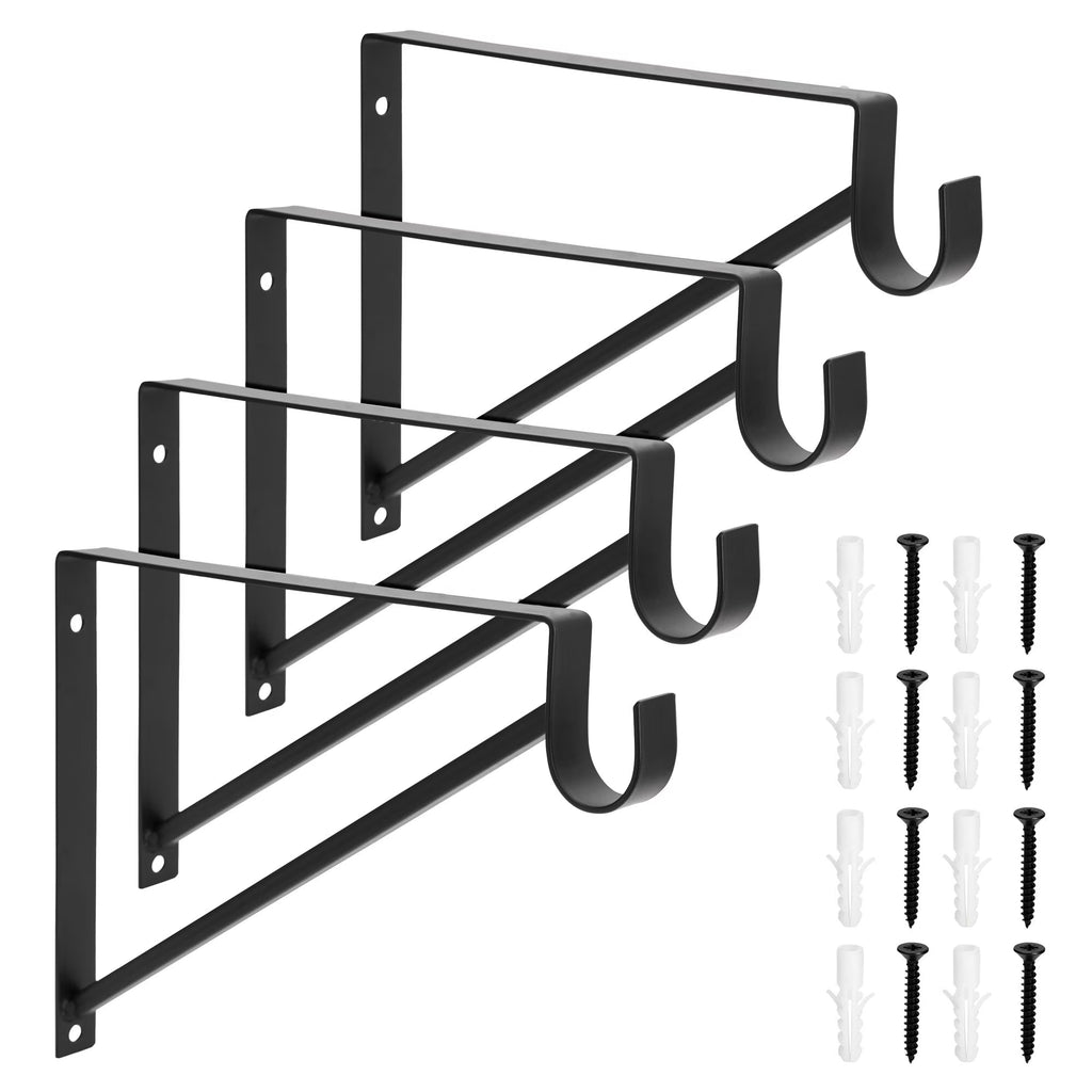 4 Pack Metal Closet Hanging Shelf Rod Bracket Holder and Support, Heavy Duty Bar for Shelving (Black, 12.5 x 1 x 9.5 in) Y8653