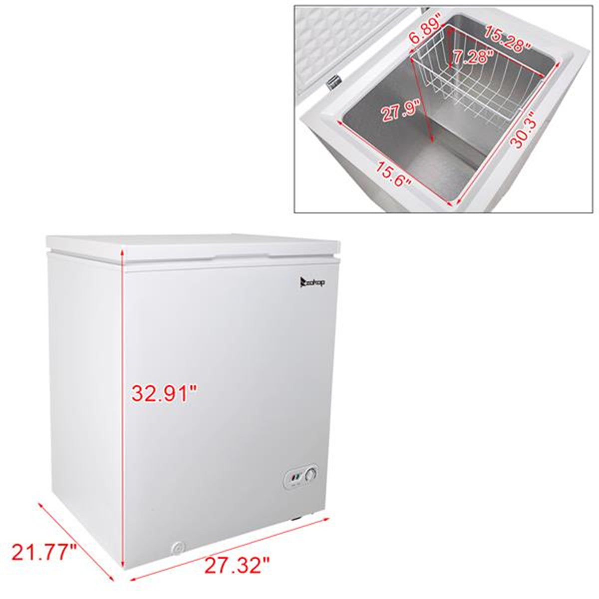 White Single Door Horizontal Freezer, 143L / 5.0 CU.FT V593