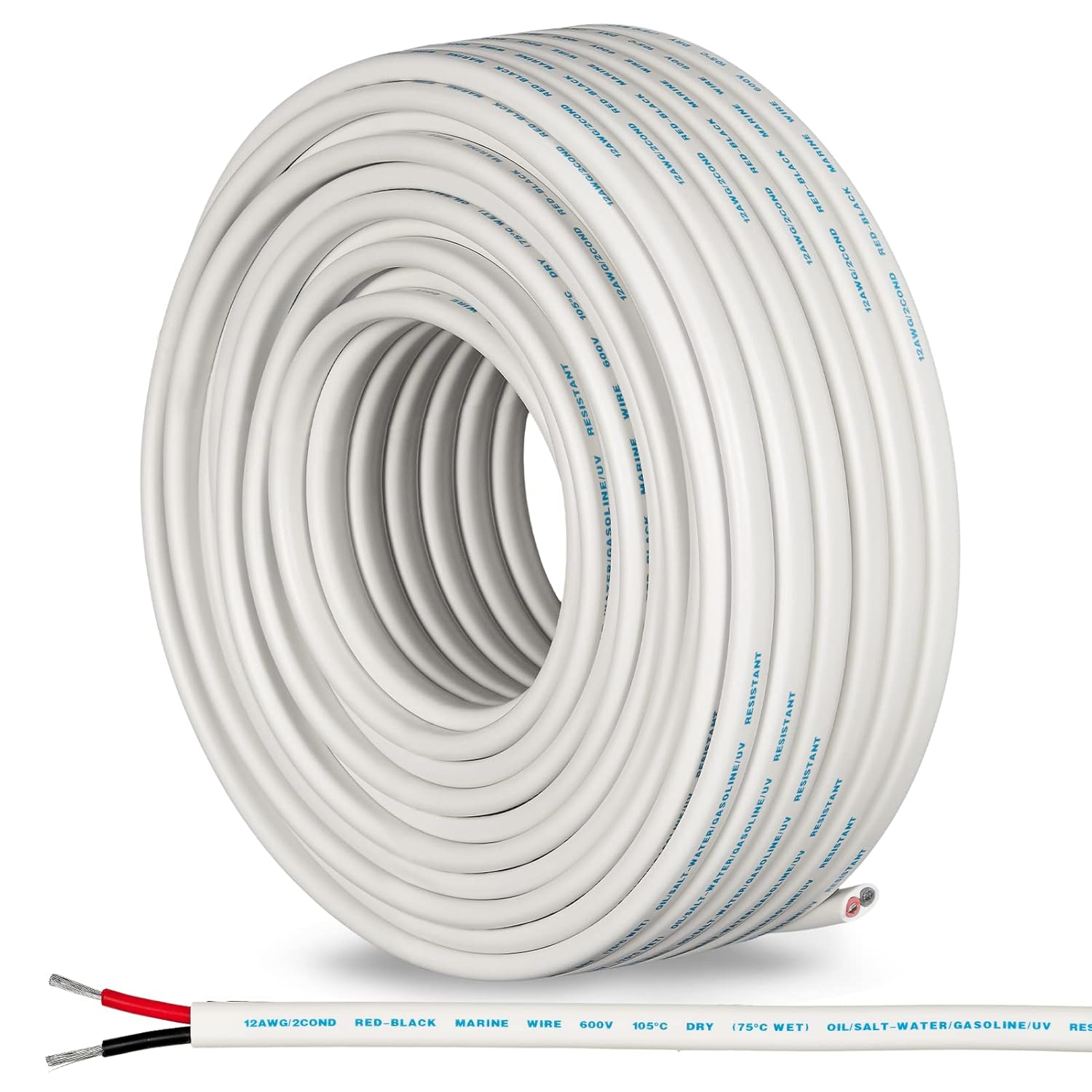200 Ft 14 Gauge AWG Oxygen-Free Insulated Black and Red Sheathed Copper Marine Wire I600180