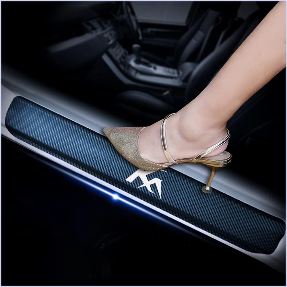 4Pcs Car Door Sill Scuff Plate Cover Carbon Fiber Sticker red I4010