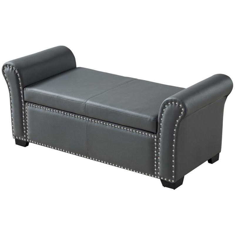 Grey PU Leather Storage Ottoman Bench F82449