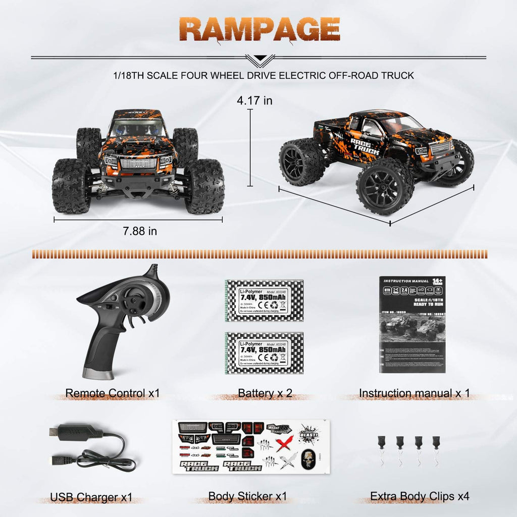 1:18 Scale 4X4 RC Monster Truck with 2 Batteries W175860