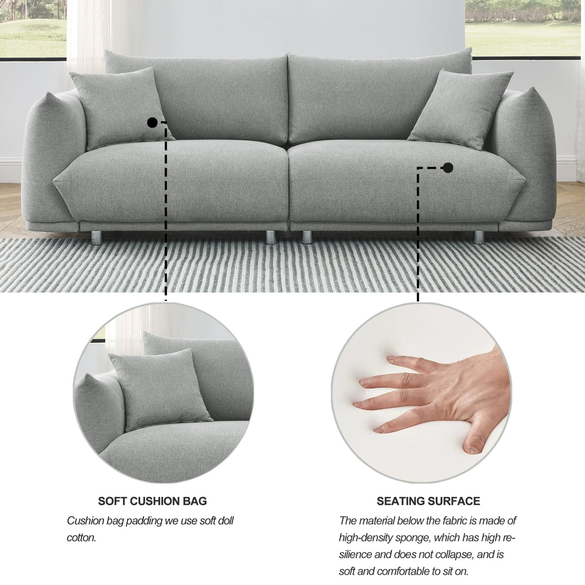 3-seater + 2-seater + 1-seater Combination Sofa with Solid Wood Frame and Metal Legs, 5 Pillows B2414