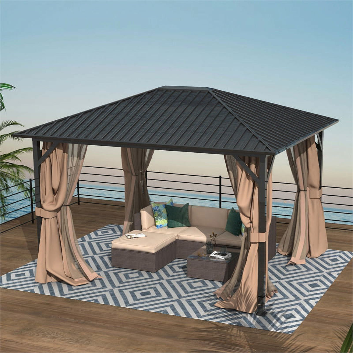 10x12 Hardtop Metal Canopy Gazebo with Netting G997955