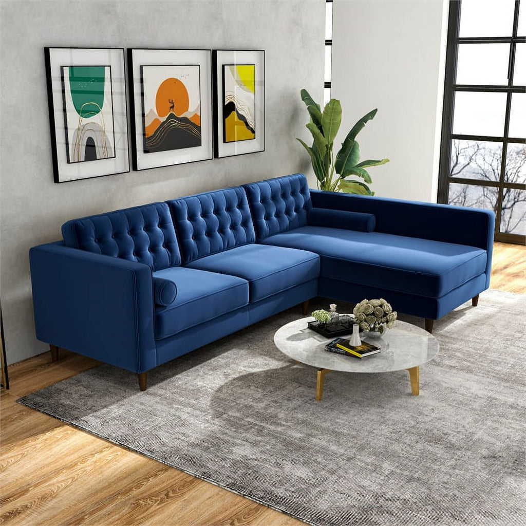Navy Blue Velvet Corner Sectional Couch C5599