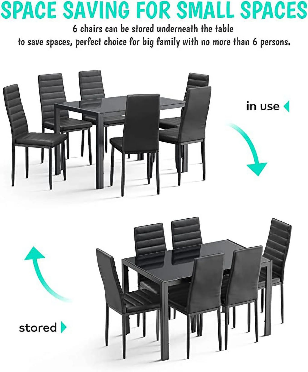 Black PU Leather Dining Table Set with 6 Chairs D115076