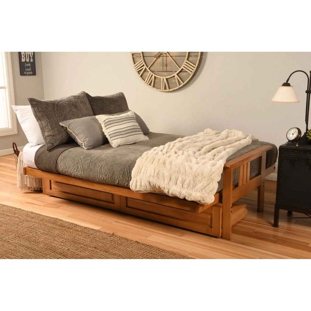 Navy Suede Queen-size Futon with Storage Drawers O64877