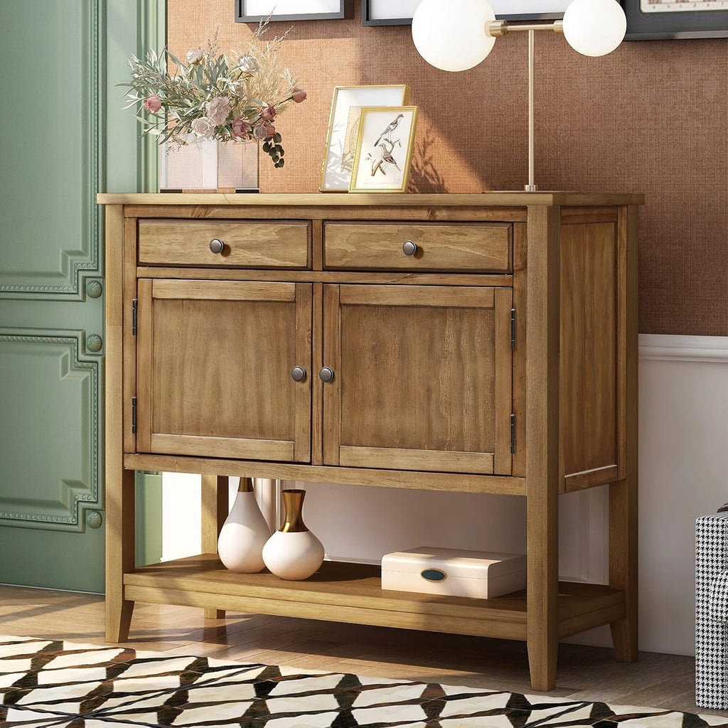 Solid Wood Console Table with 2 Drawers and 1 Cabinet Q483856
