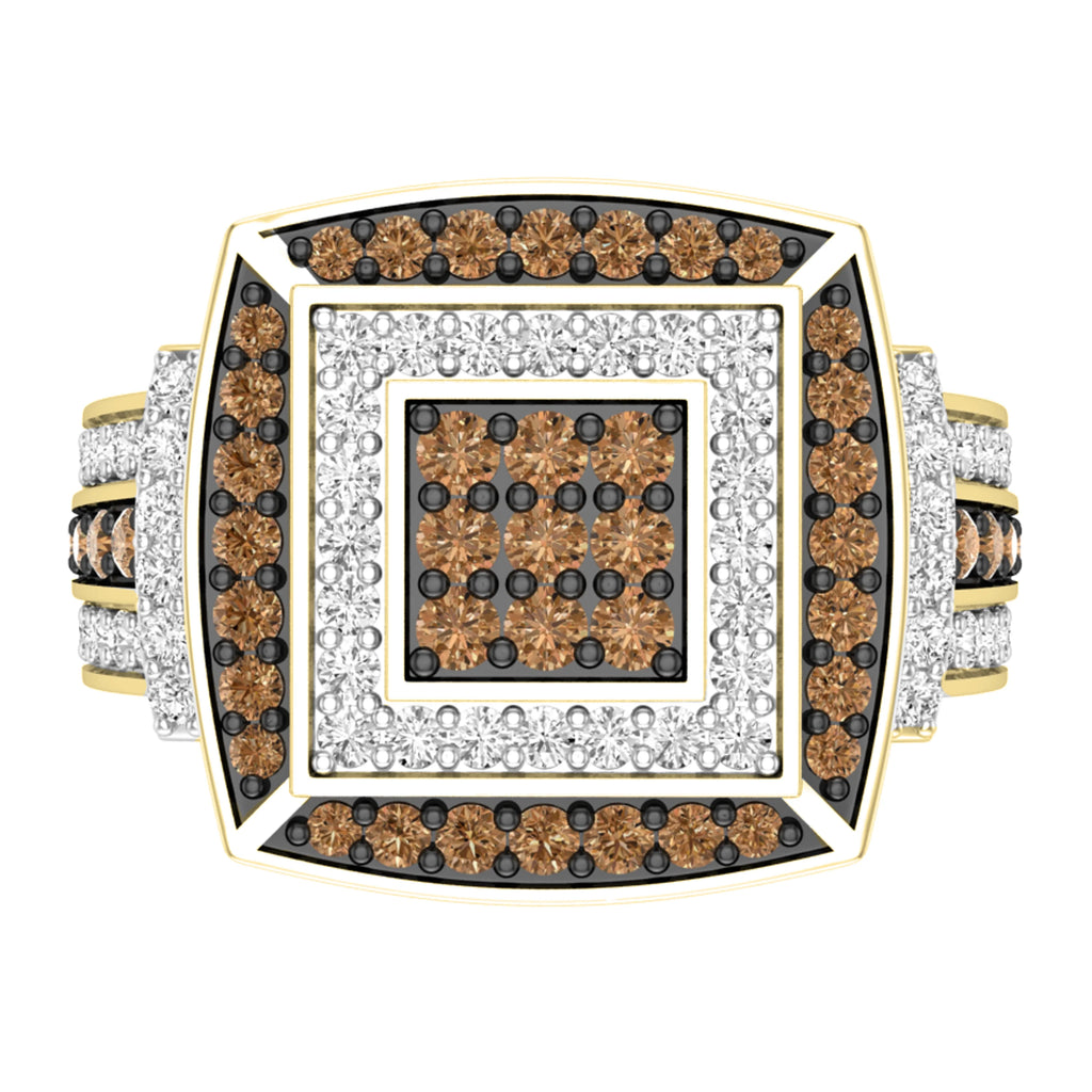 1.00 Carat Round Champagne & White Diamond Bridal Ring in 10K Yellow Gold, Size 5 E3260