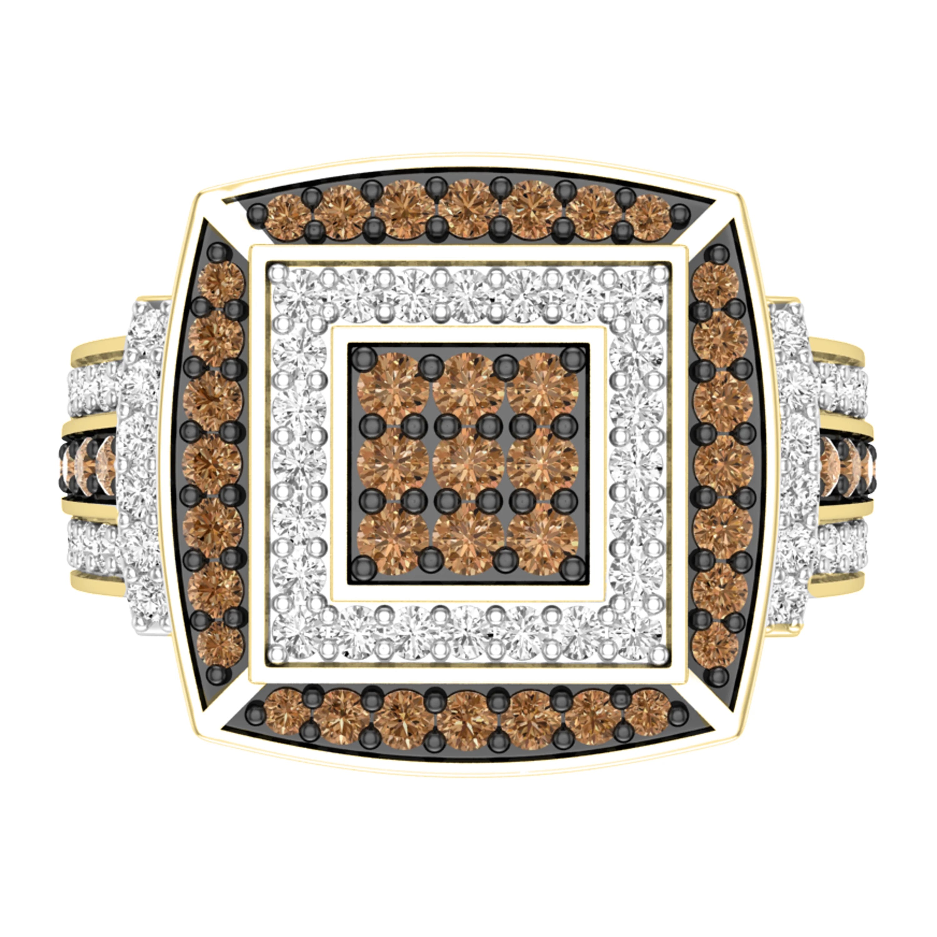1.00 Carat Round Champagne & White Diamond Bridal Ring in 10K Yellow Gold, Size 5 E3260