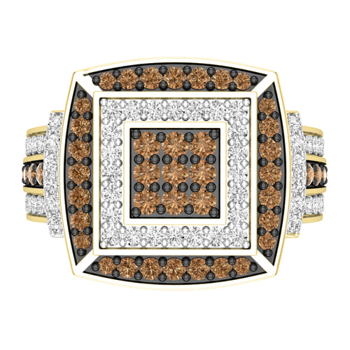 1.00 Carat Round Champagne & White Diamond Bridal Ring in 10K Yellow Gold, Size 5 E3260