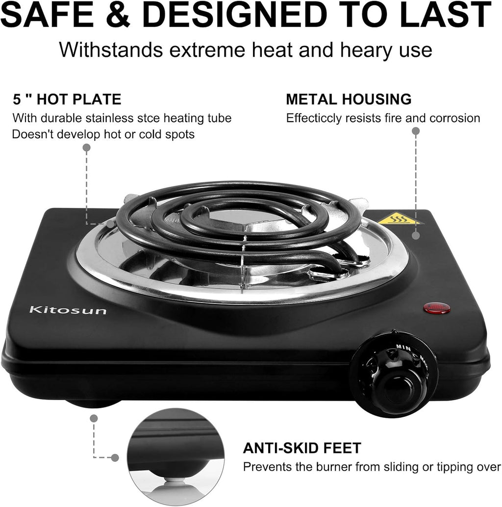 Single Hot Plate Electric Stove with Stainless Steel Grill (1000W) Pack of 2 H751