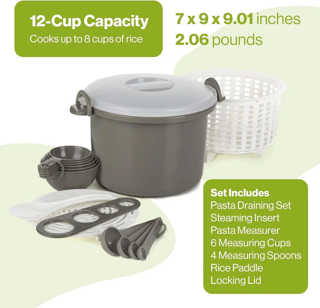 17 Piece Microwaveable Rice And Pasta Cooker With Locking Lid O991