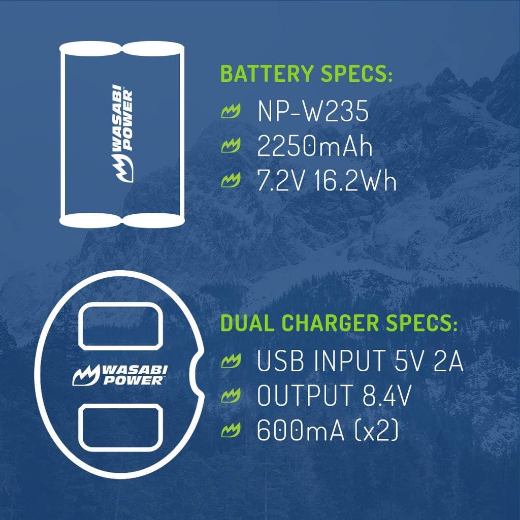 Wasabi Power Battery (2-Pack) & Dual Charger for Fujifilm NP-W235 V5551